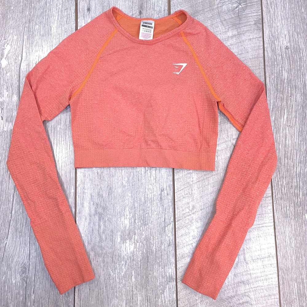 Gymshark Vital Seamless Top Womens Small Orange Long Sleeve Thumbhole Crop